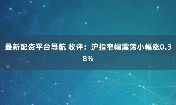 最新配资平台导航 收评：沪指窄幅震荡小幅涨0.38%